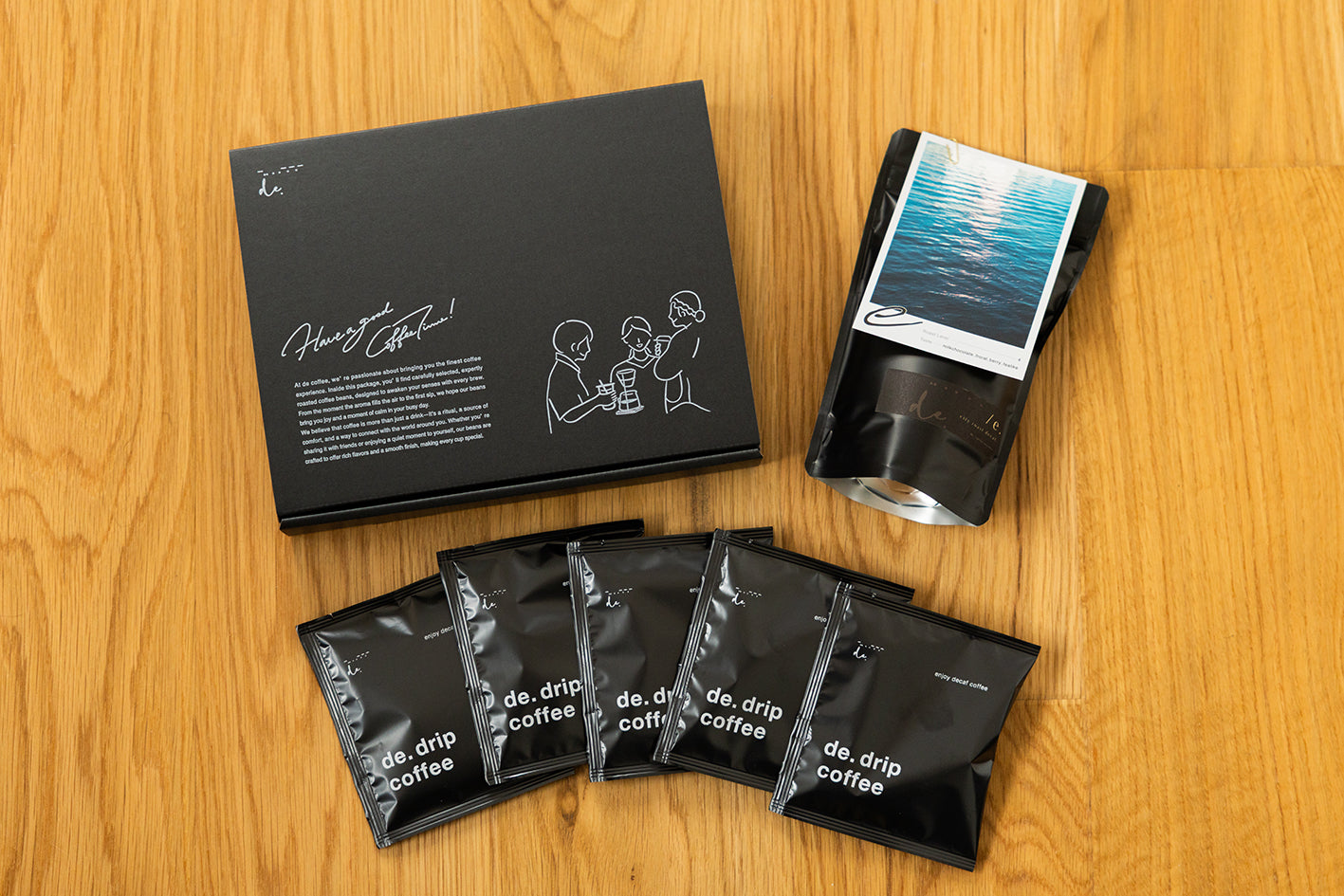 デカフェコーヒー豆【e.】（中深煎り）×1個＋ディップバッグ5個 GIFTセット